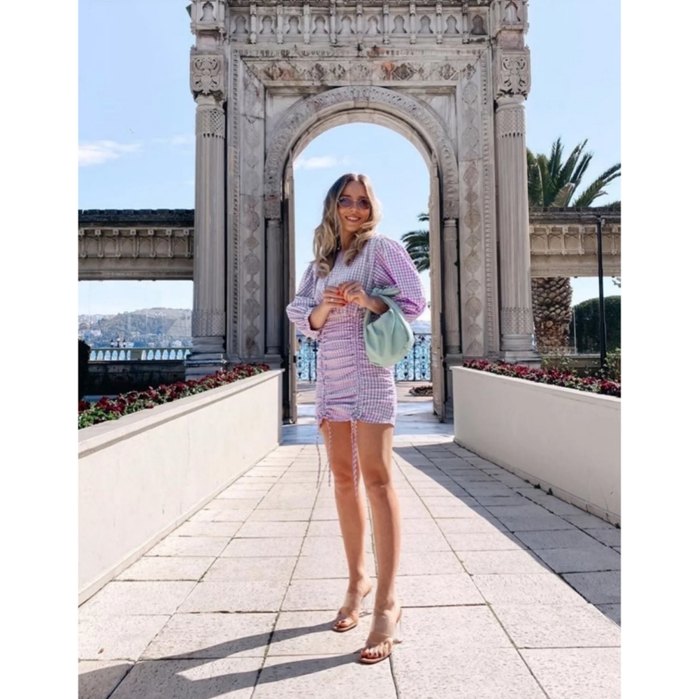 Zara lilac purple gingham mini dress - Picture 4 of 5